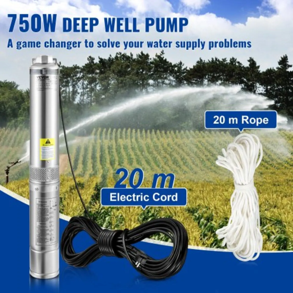Deep Well Submersible Pump, 750W 230V/50Hz, 100L/m - Image 3