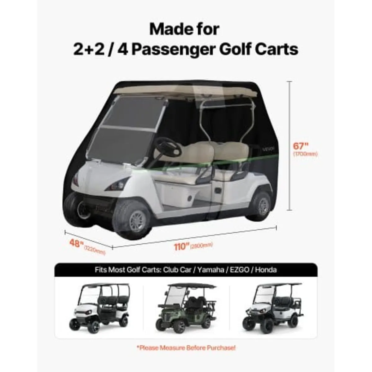 Golf Cart Cover, Full Coverage 2+2/4 Passenger Gol - Image 2