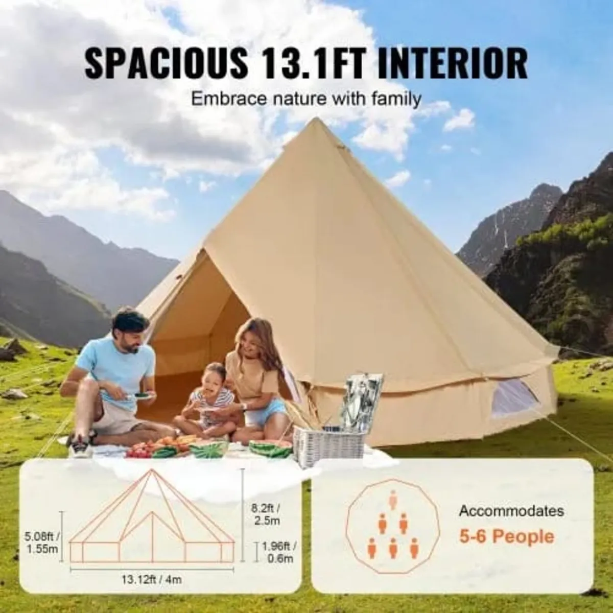 Canvas Bell Tent, 4 Seasons 4 m/13.12 ft Yurt Tent - Image 2
