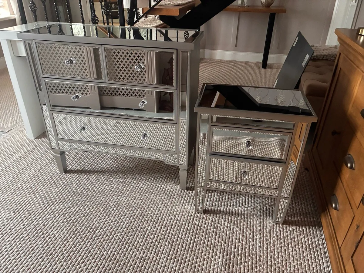 Glass Bedroom chest of drawers and side table - Image 1