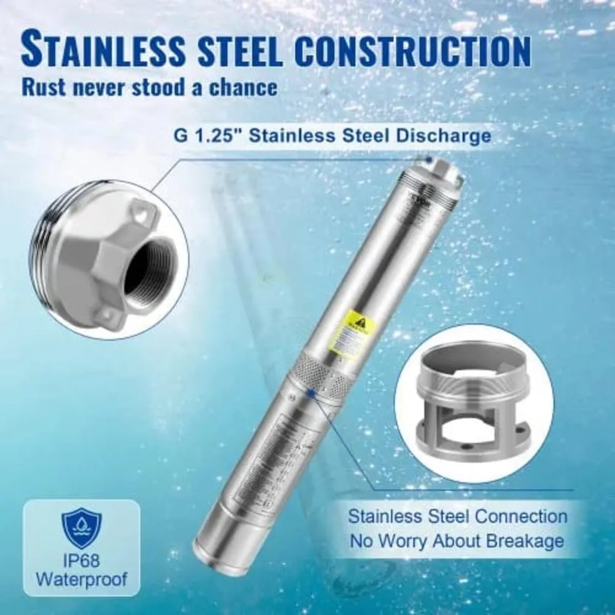 Deep Well Submersible Pump, 750W 230V/50Hz, 105L/m - Image 3
