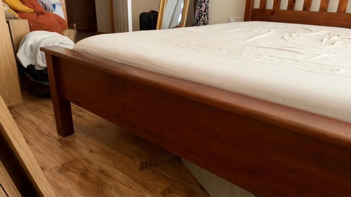 king size bed, solid wood + mattress - Image 4