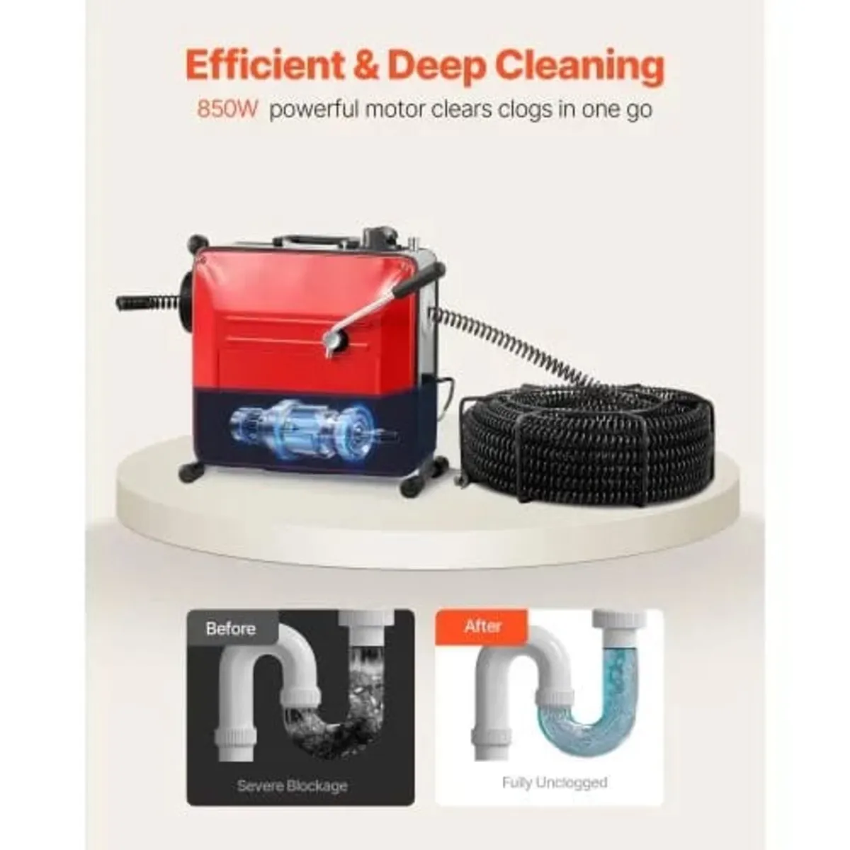 Drain Cleaner Machine, 850W Electric Pipe Drain Cl - Image 3