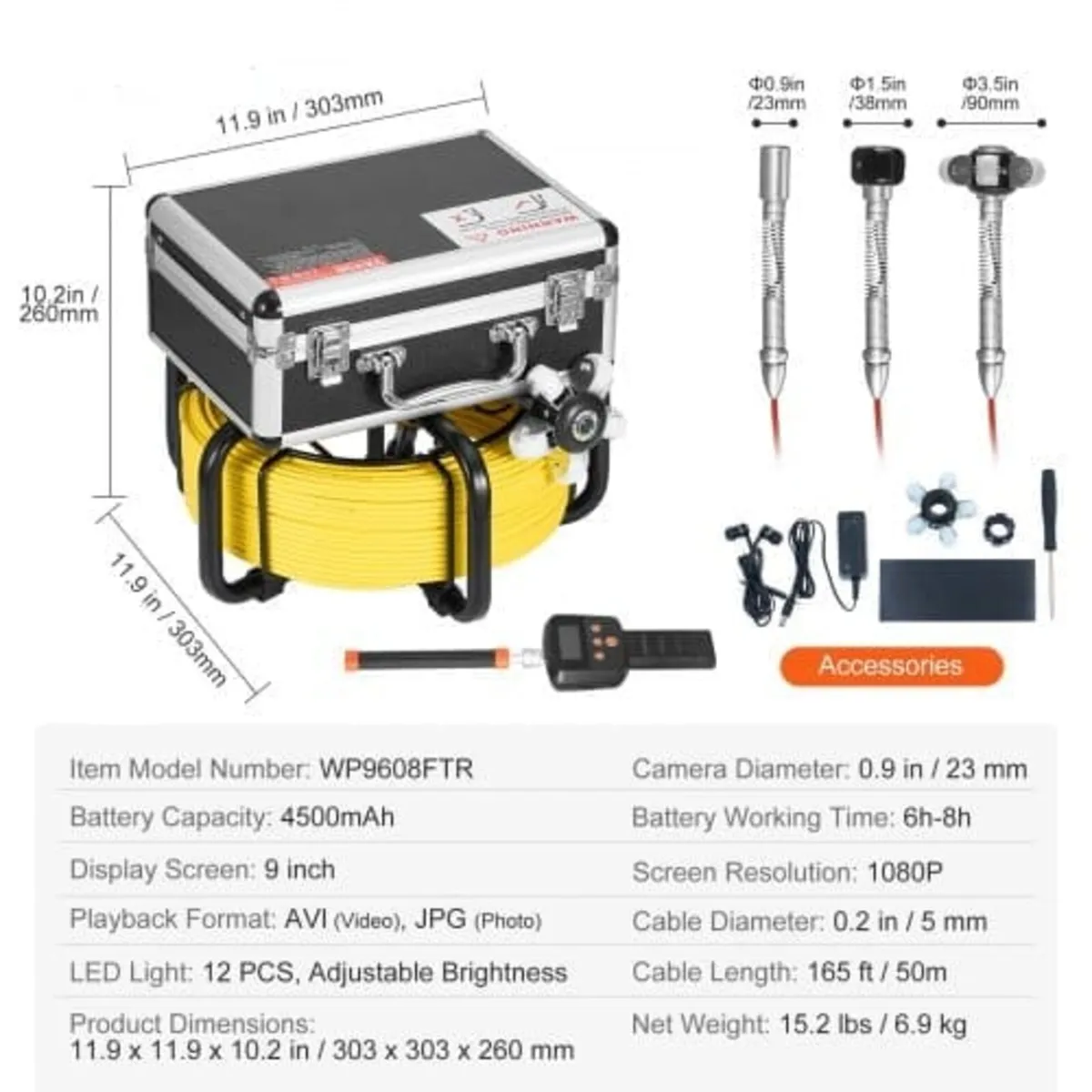 Sewer Camera with 512Hz Locator,165 ft/50 m, Self- - Image 2