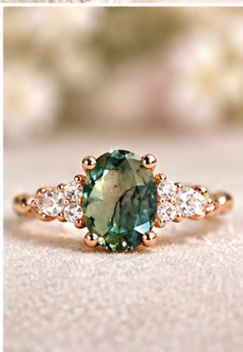 14k Rose Gold, Moss Agate ring. - Image 3