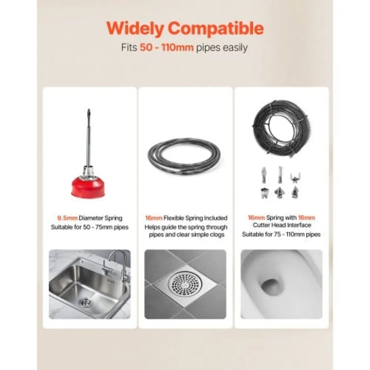 Drain Cleaner Machine, 390W 1400RPM Electric Pipe - Image 2