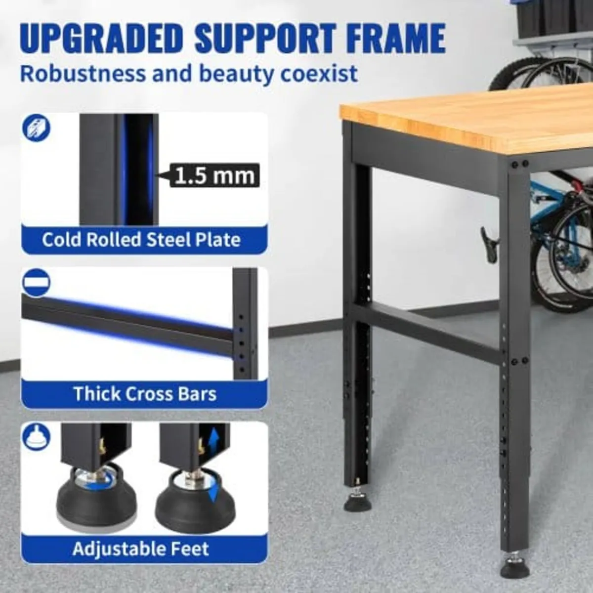 Workbench Adjustable Height, 135cm W X 46cm D X 97 - Image 3