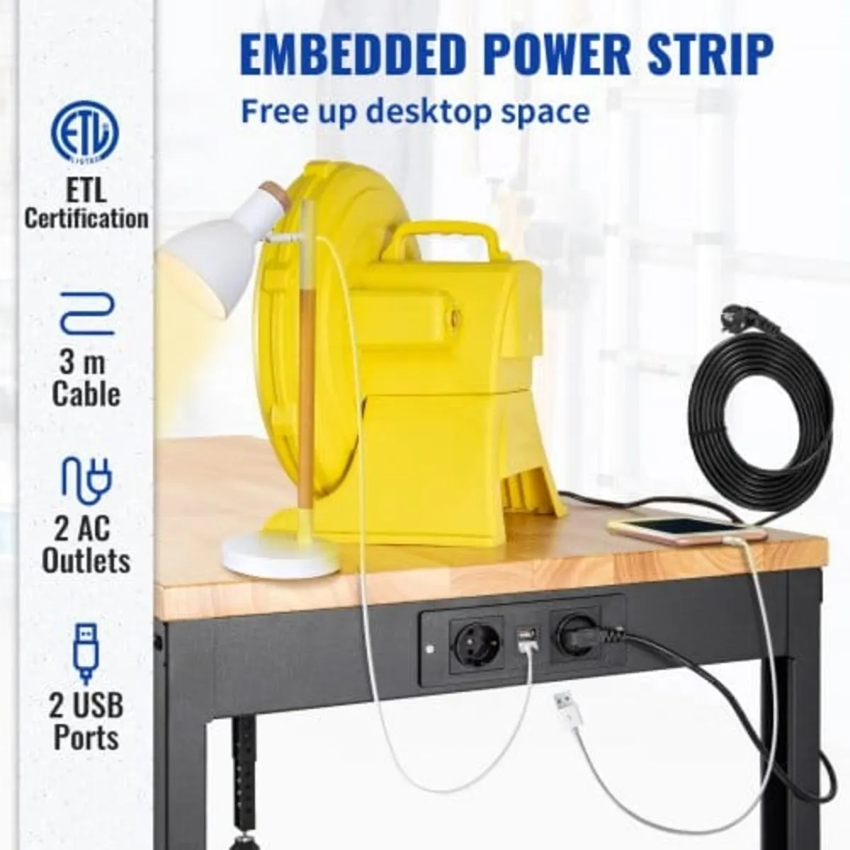 Workbench Adjustable Height, 135cm W X 46cm D X 97 - Image 4