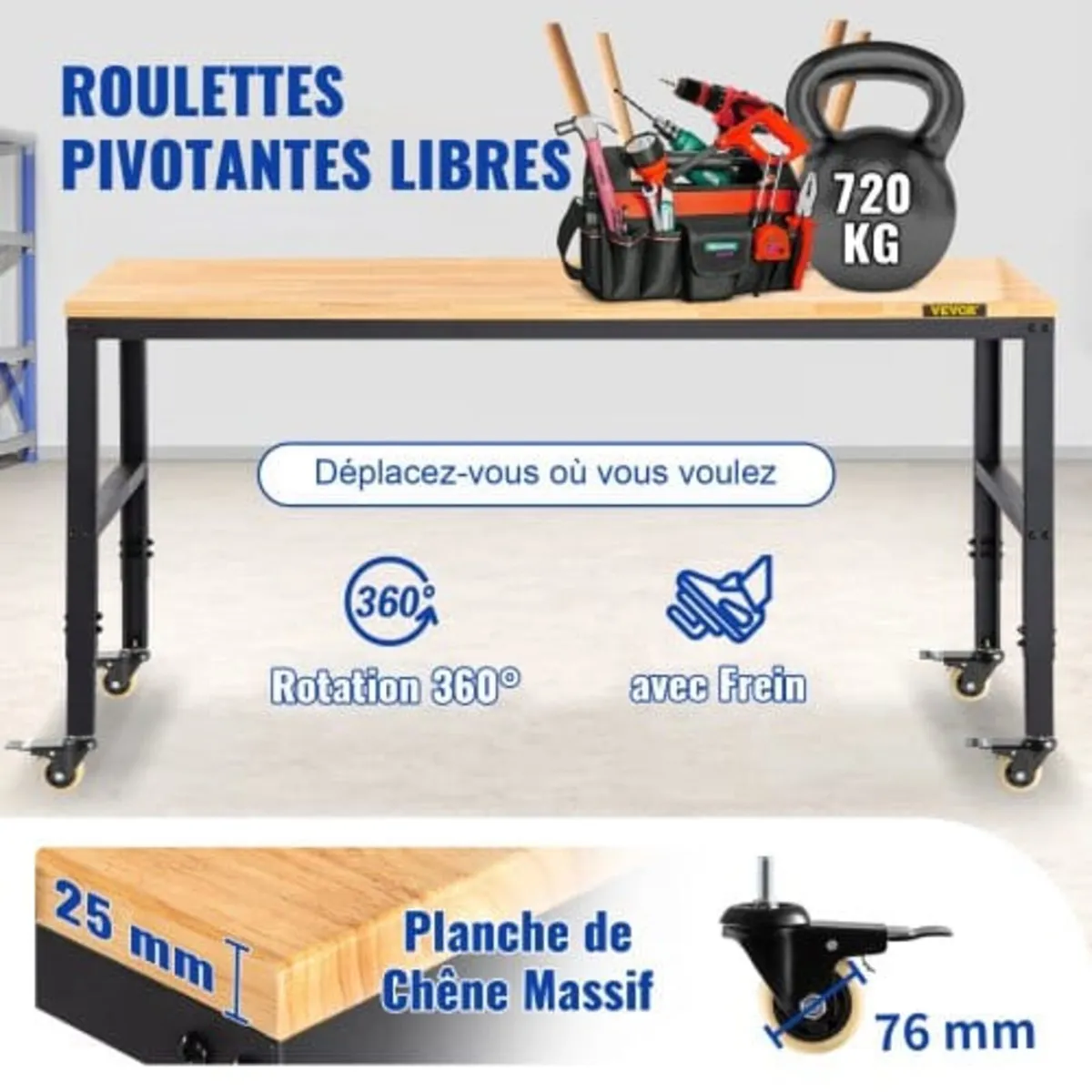 Workbench Adjustable Height, 122cm W X 51cm D X 10 - Image 2