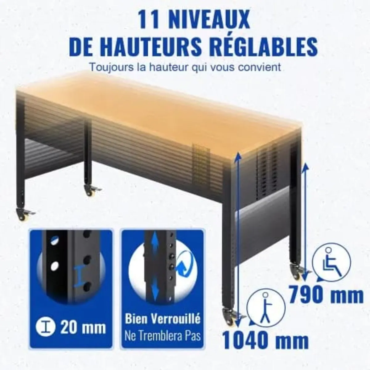Workbench Adjustable Height, 122cm W X 51cm D X 10 - Image 3