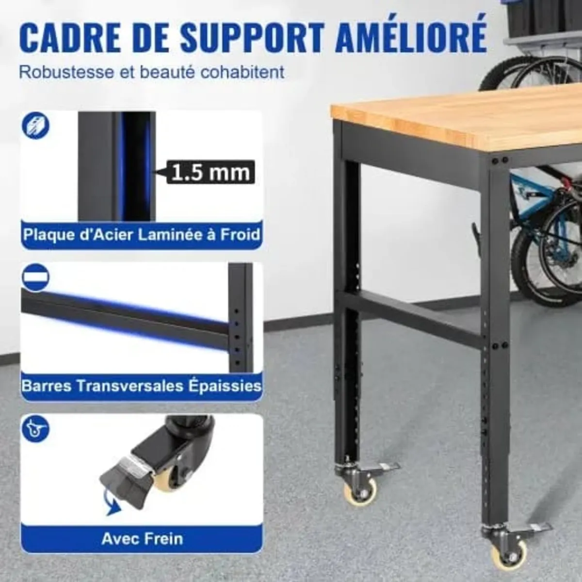 Workbench Adjustable Height, 122cm W X 51cm D X 10 - Image 4