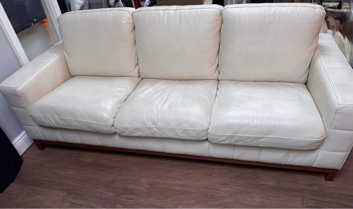 Cream Leather Sofa - Image 1