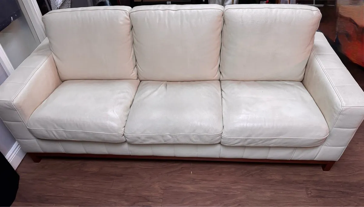 Cream Leather Sofa - Image 2