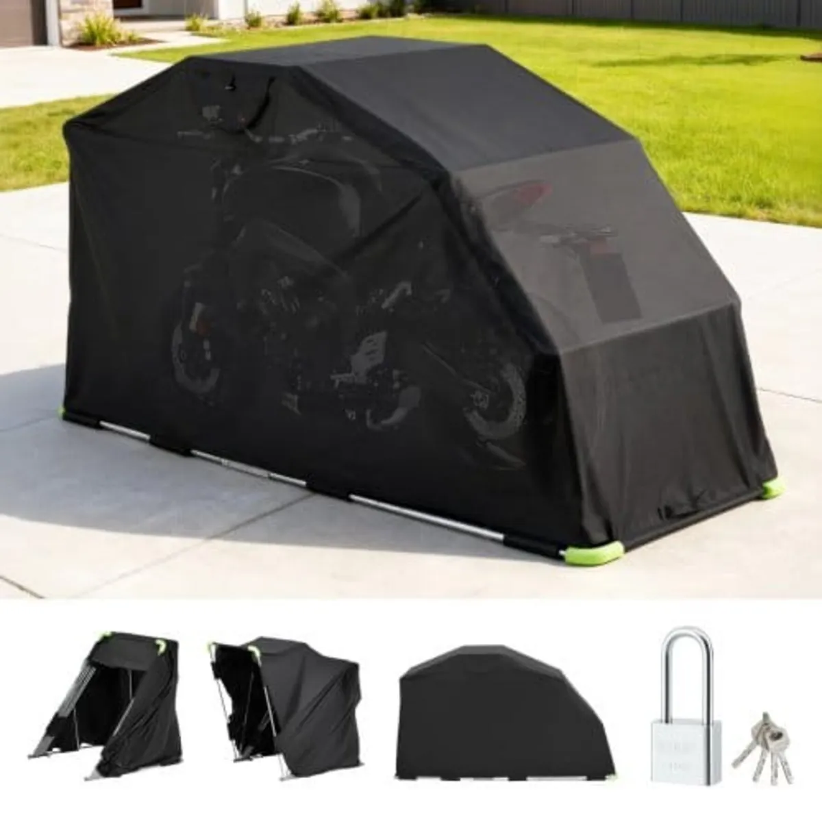 Motorcycle Storage Shelter with Security Lock, 600 - Image 1
