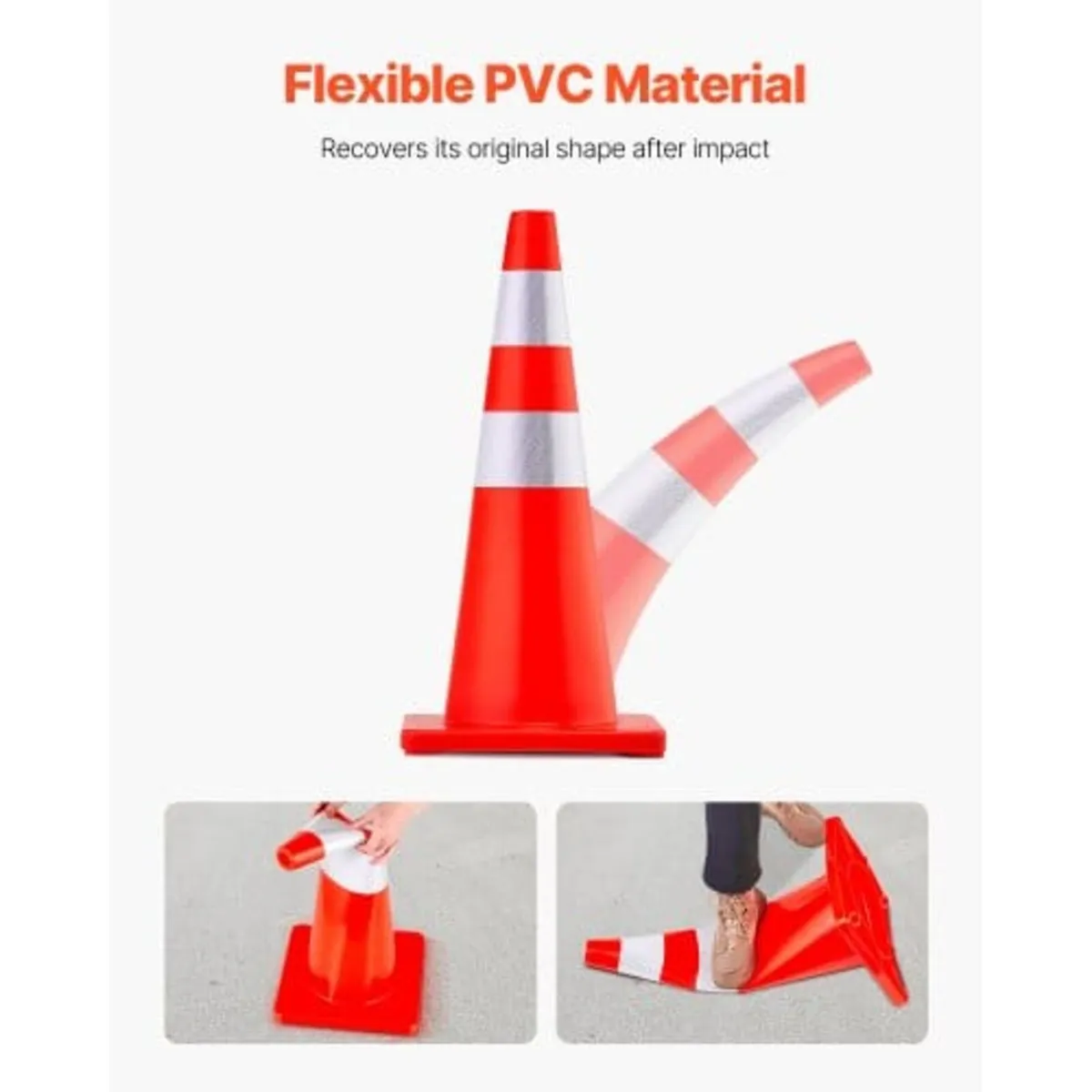 Safety Cones, 28 in/73 cm Height, 12 PCS PVC Orang - Image 4