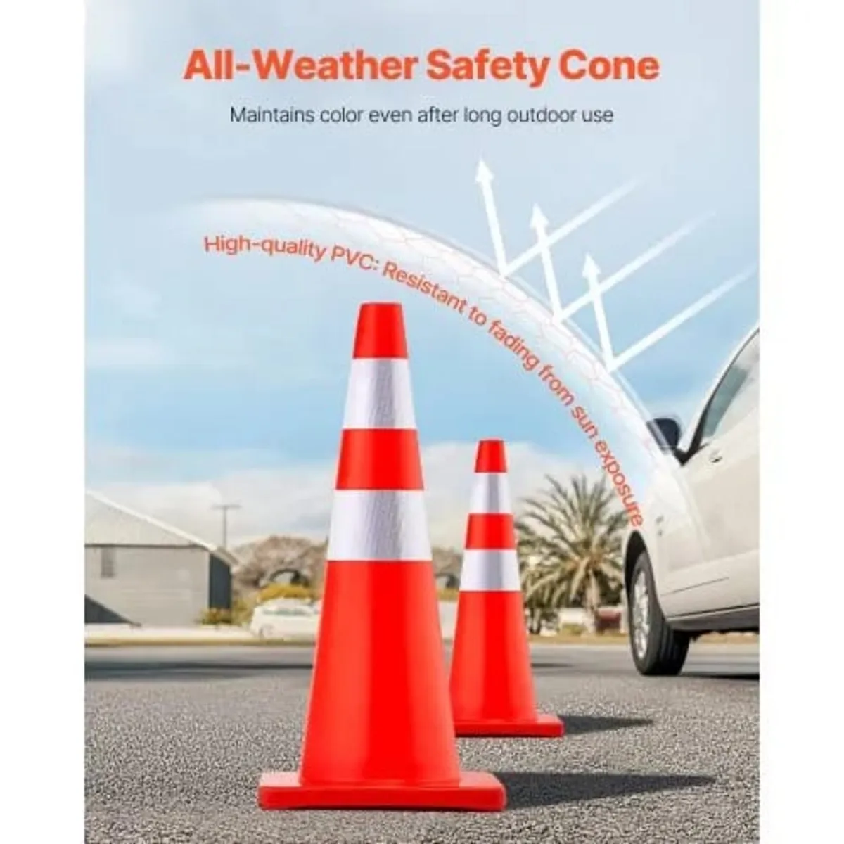 Safety Cones, 28 in/73 cm Height, 12 PCS PVC Orang - Image 2