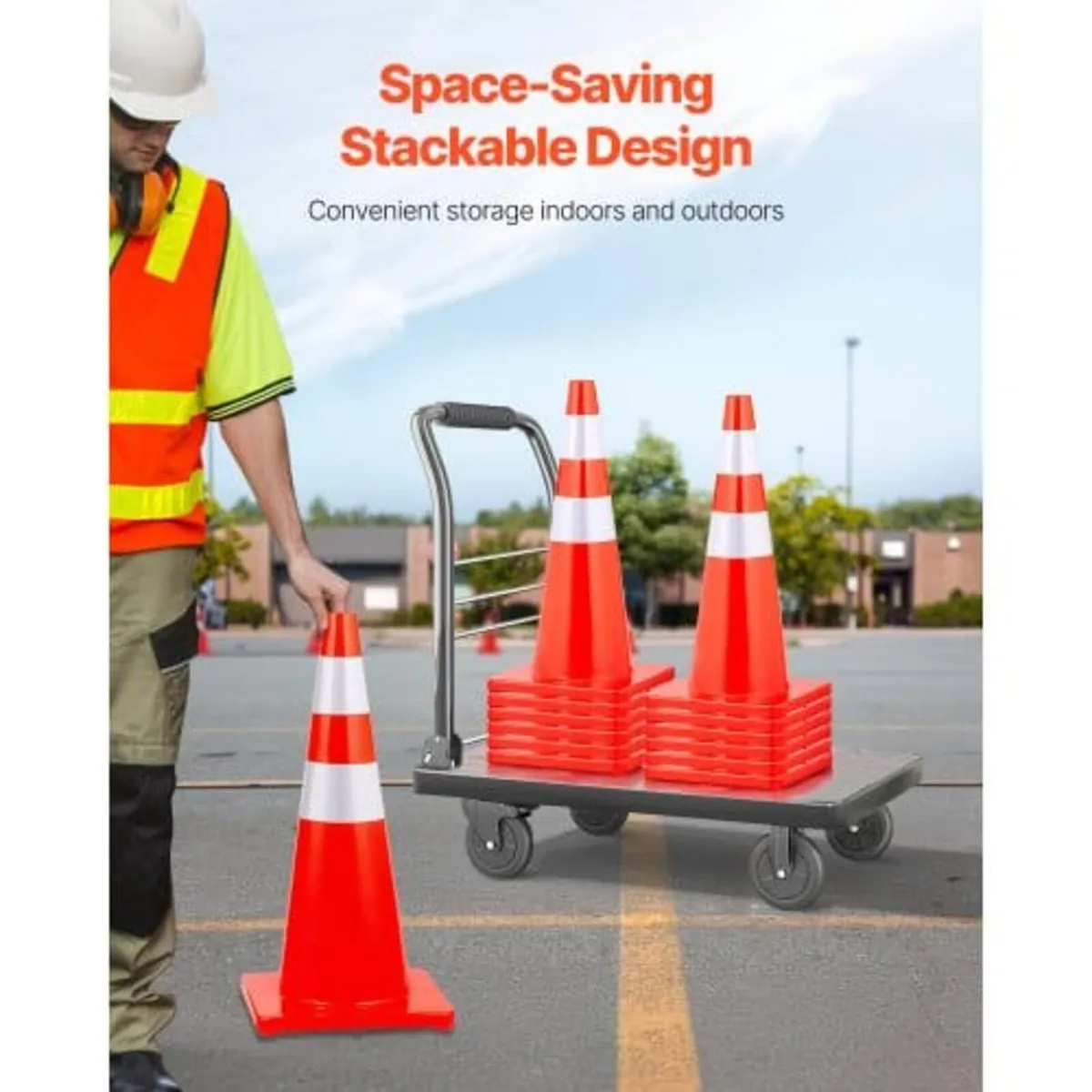 Safety Cones, 28 in/73 cm Height, 12 PCS PVC Orang - Image 3