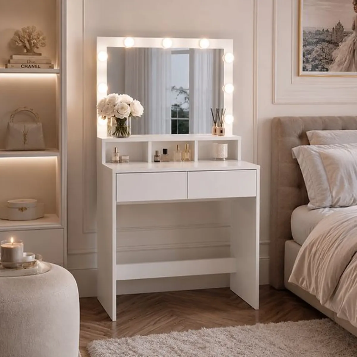 Dressing table with mirror and LED light bulbs - Image 1