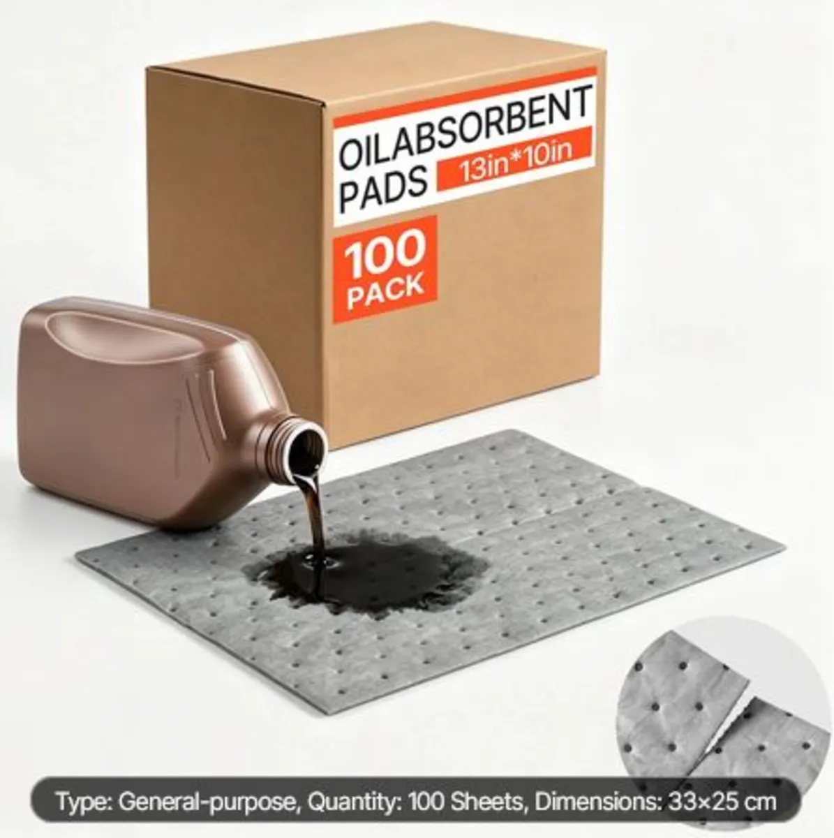 Oil & Water Absorbent Pads, 33x25 cm 100-Pack, - Image 1