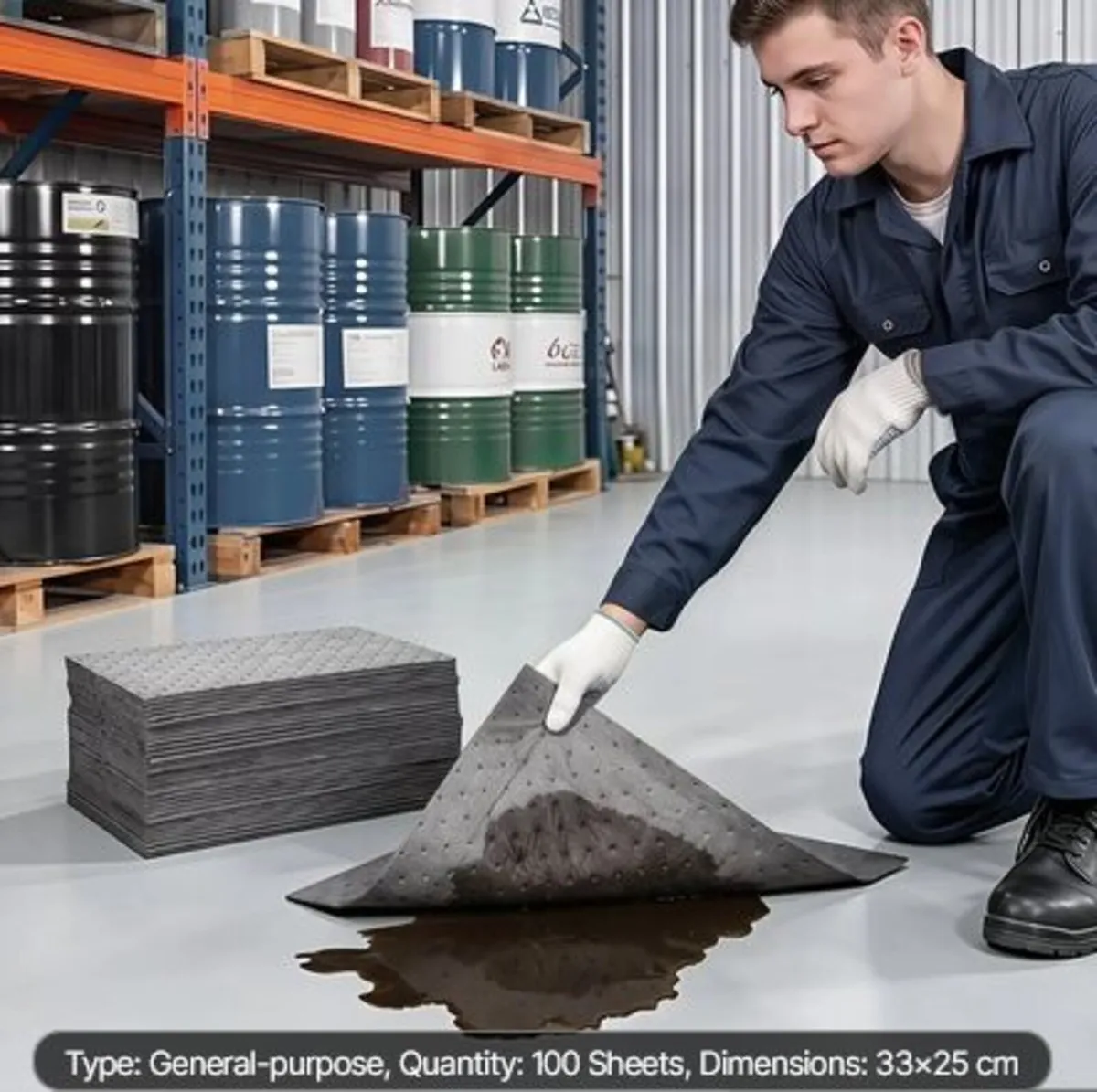 Oil & Water Absorbent Pads, 33x25 cm 100-Pack, - Image 2