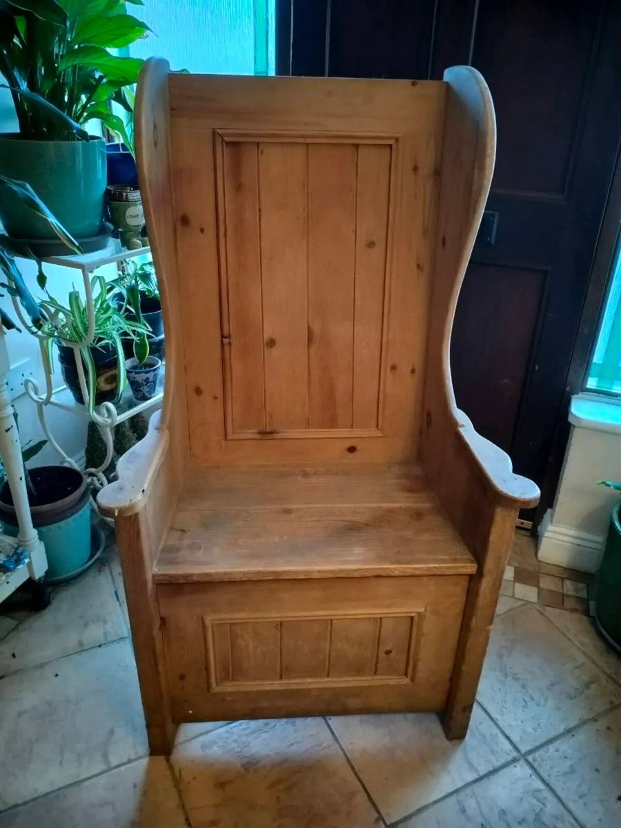 traditional pine lambing chair, also known as a hi - Image 1