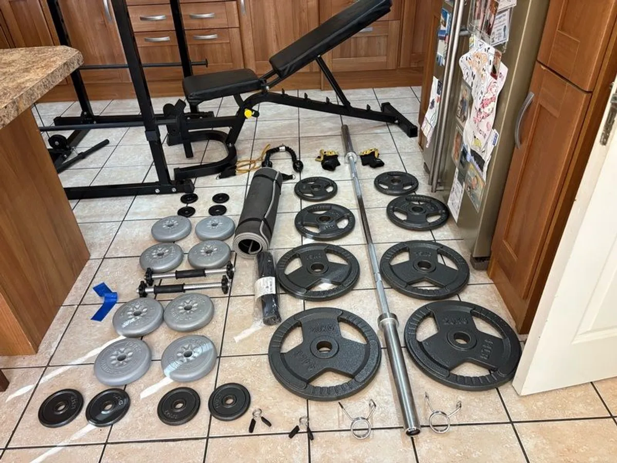 Beautiful Olympic Power Rack + Full Size Integrated Cable System, Olympic Weight, Dumbbells, Bench + - Image 2