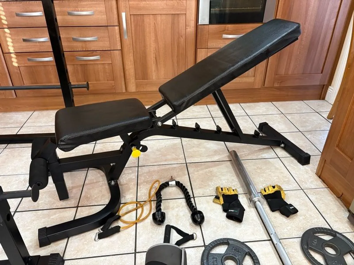 Beautiful Olympic Power Rack + Full Size Integrated Cable System, Olympic Weight, Dumbbells, Bench + - Image 3
