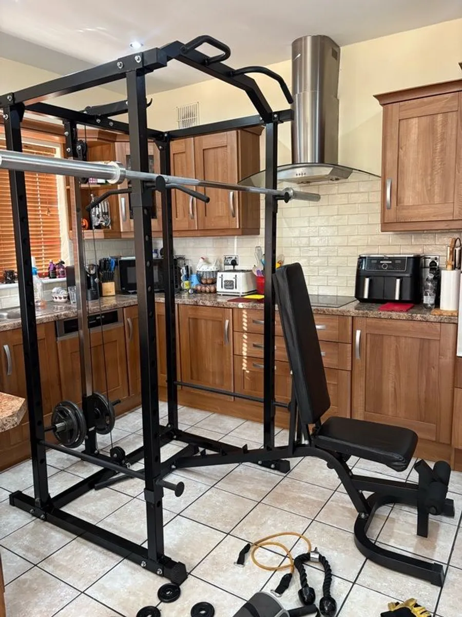 Beautiful Olympic Power Rack + Full Size Integrated Cable System, Olympic Weight, Dumbbells, Bench + - Image 4
