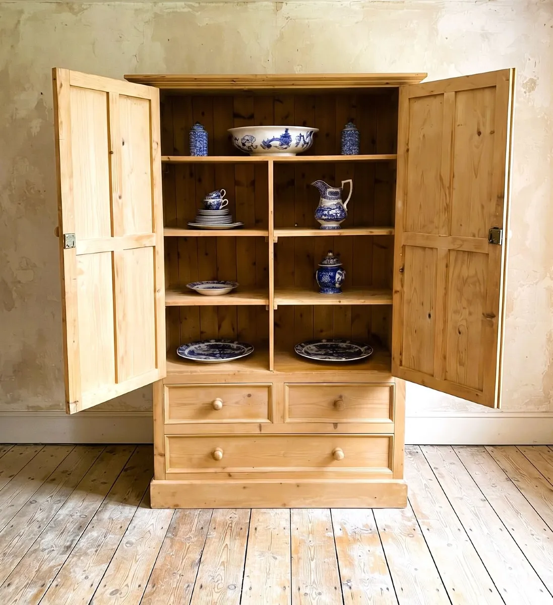 Large Vintage Pine Housekeepers Cupboard