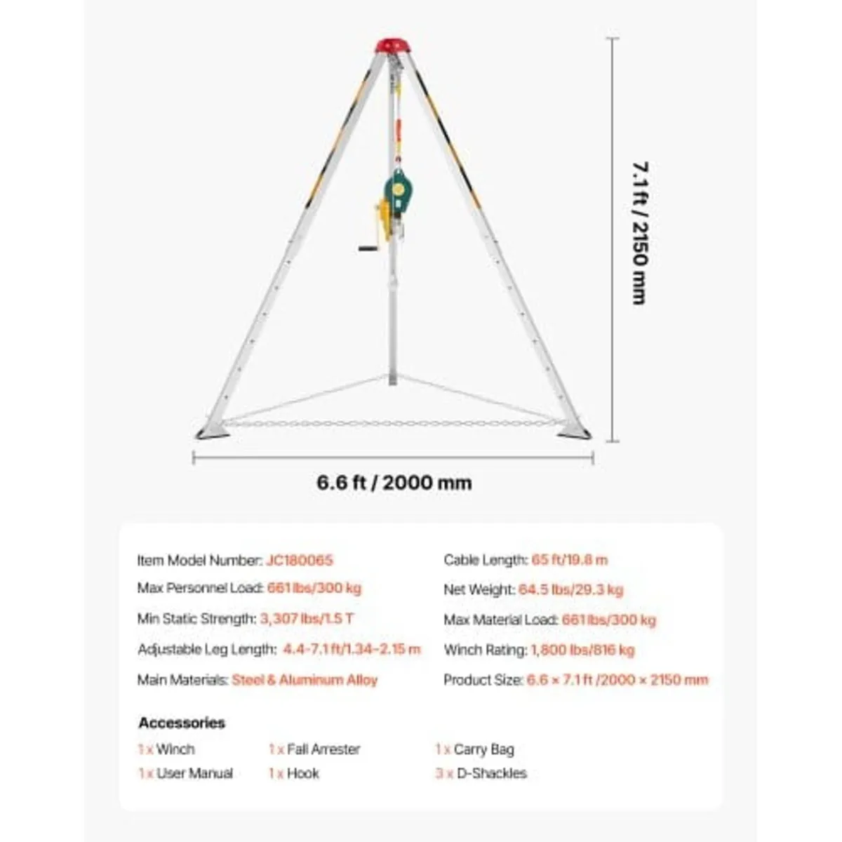 Confined Space Tripod Kit, Heavy Duty Rescue Tripo - Image 4