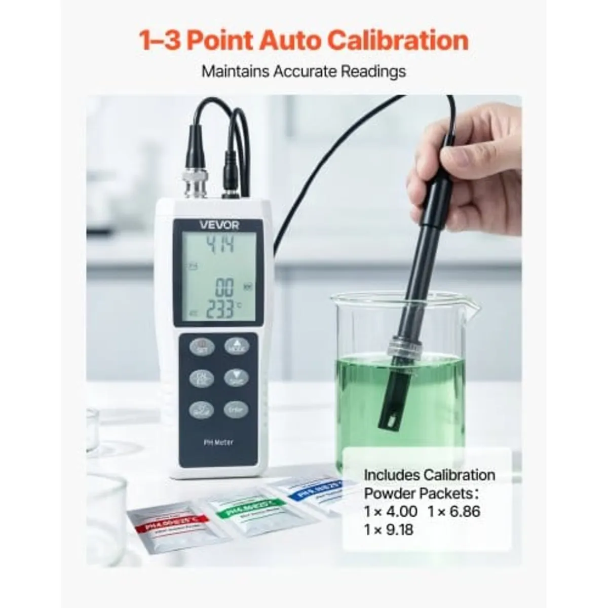 pH Meter, 0-14 pH Range, IP68 Waterproof Probe, 3- - Image 2