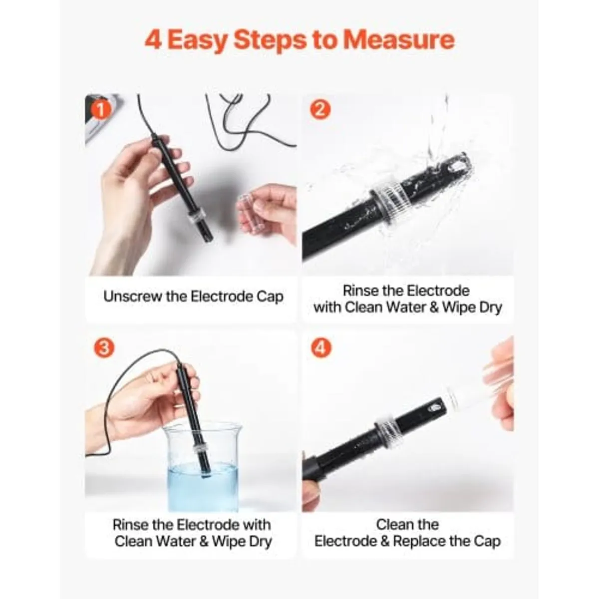 pH Meter, 0-14 pH Range, IP68 Waterproof Probe, 3- - Image 3