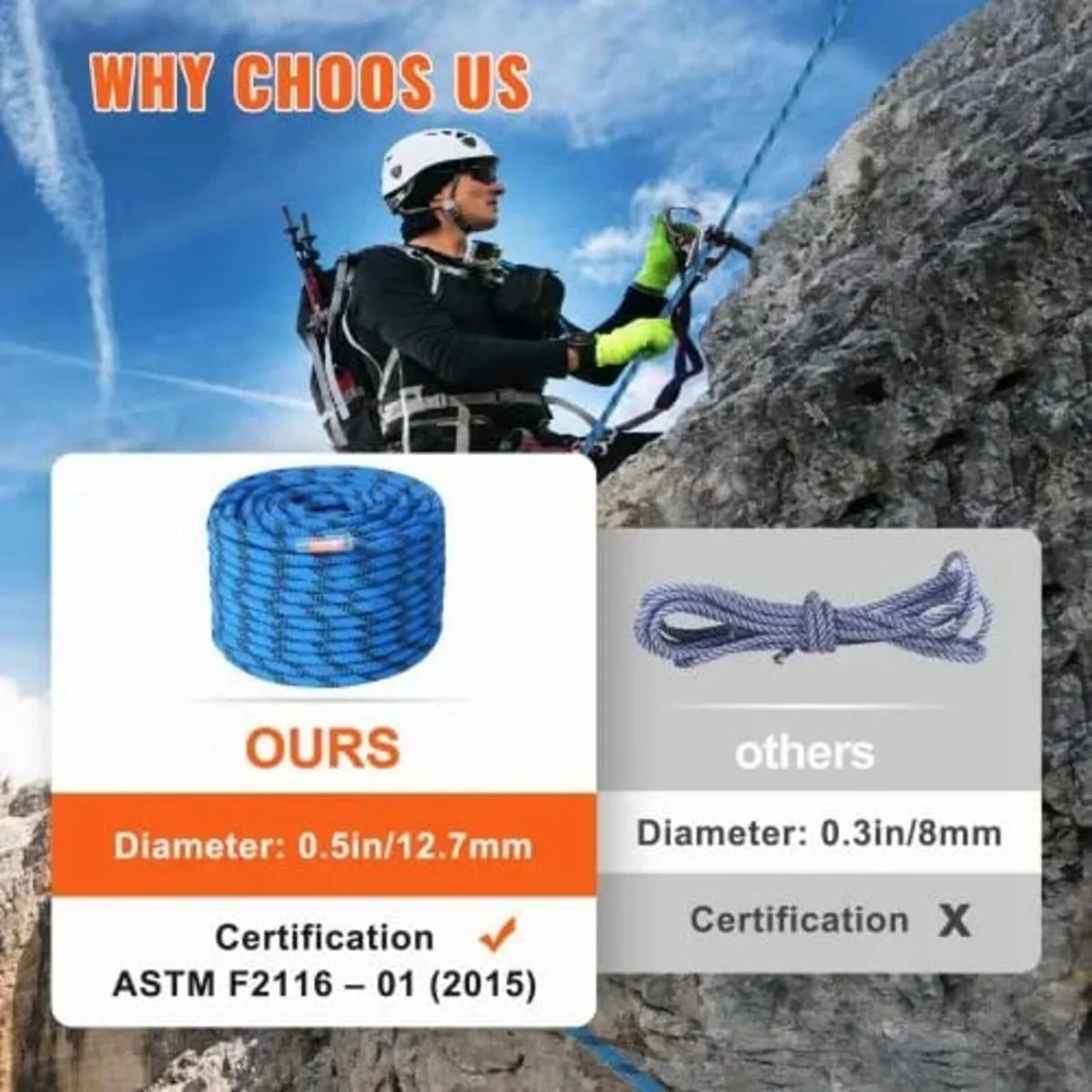 12.7mm Static Climbing Rope, 45.7M(150ft) Outdoor - Image 3