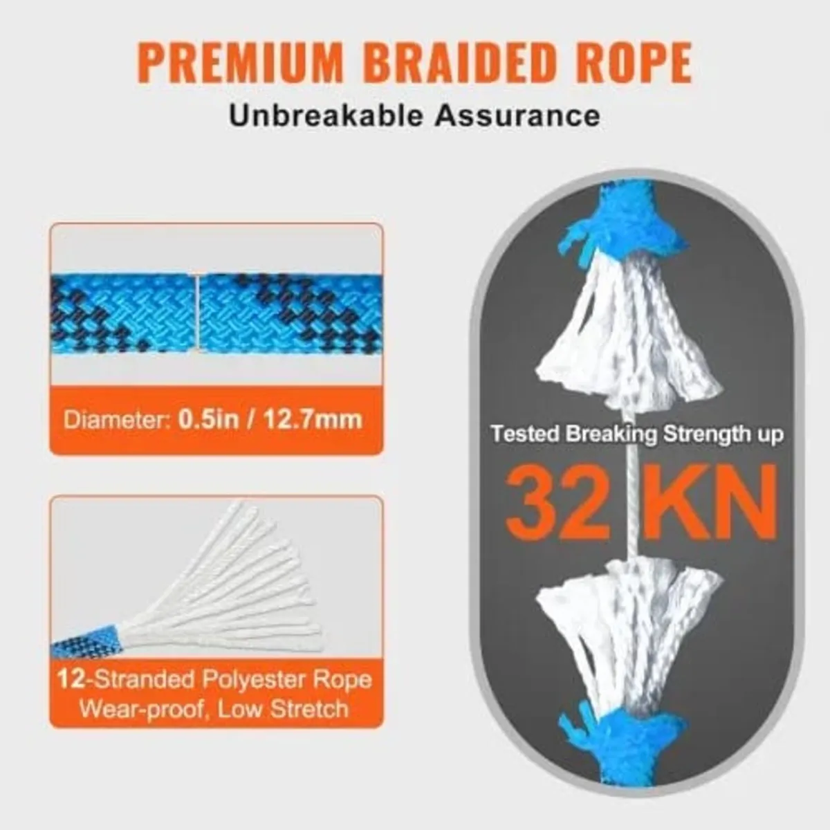 12.7mm Static Climbing Rope, 45.7M(150ft) Outdoor - Image 4