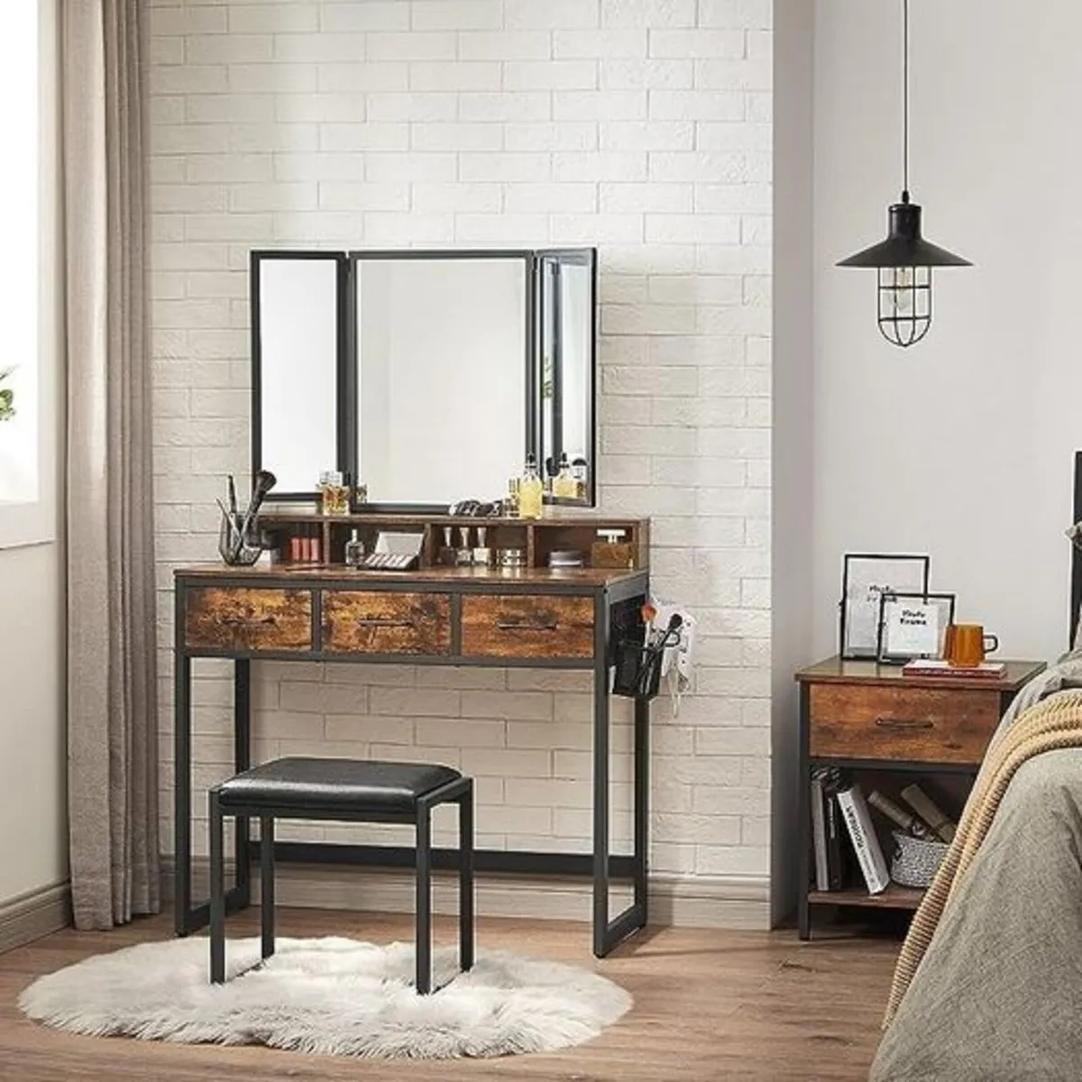 Industrial Dressing Table with Folding Mirror and - Image 4