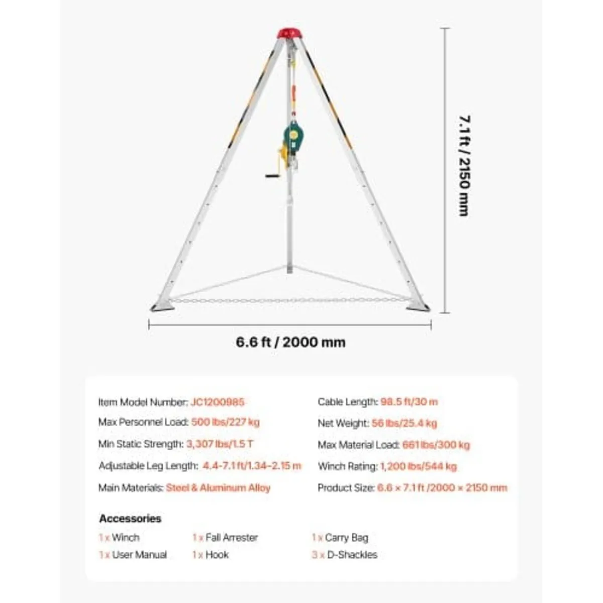 Confined Space Tripod Kit, Heavy Duty Rescue Tripo - Image 4