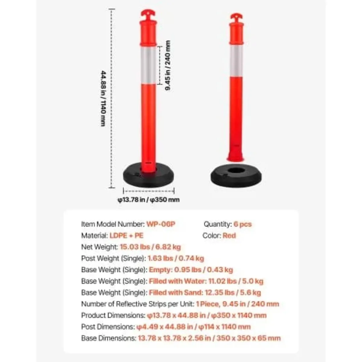 6 Pack Traffic Delineator Posts, 1140 mm Traffic S - Image 3
