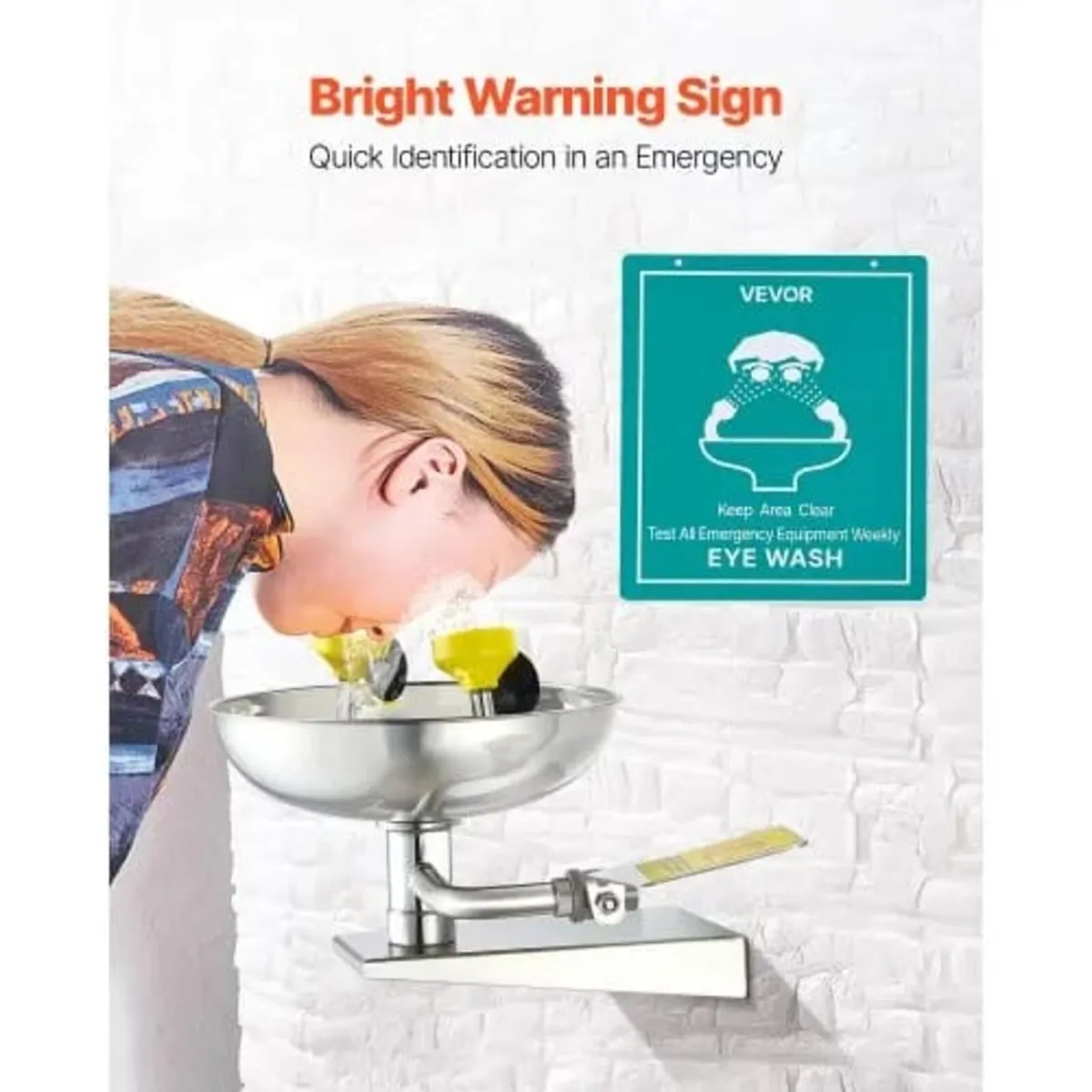 Emergency Eye Wash Station, Stainless Steel Wall-M - Image 2