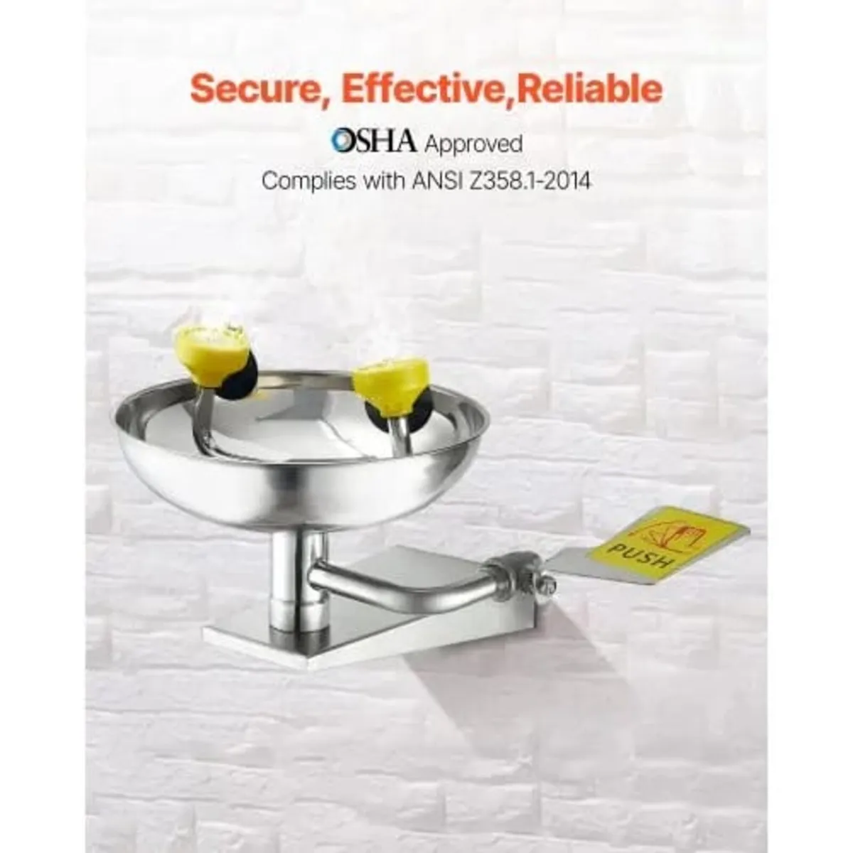 Emergency Eye Wash Station, Stainless Steel Wall-M - Image 3