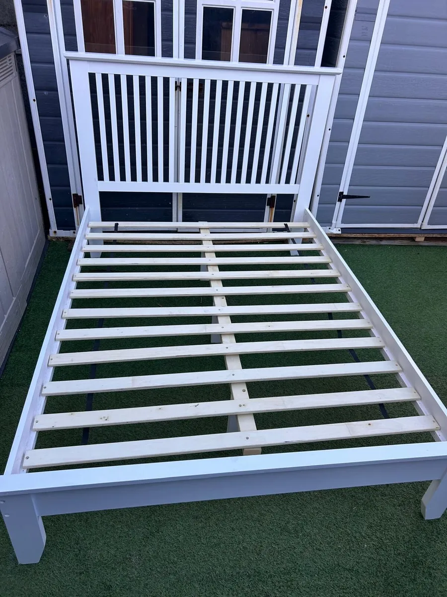 Beautiful White Solid 4Ft 6” Double Wooden Bed