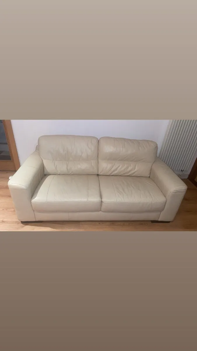 Cream Leather 2-Seater Sofa - Image 1
