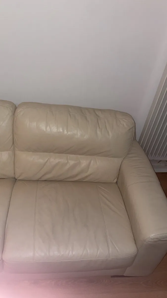 Cream Leather 2-Seater Sofa - Image 4