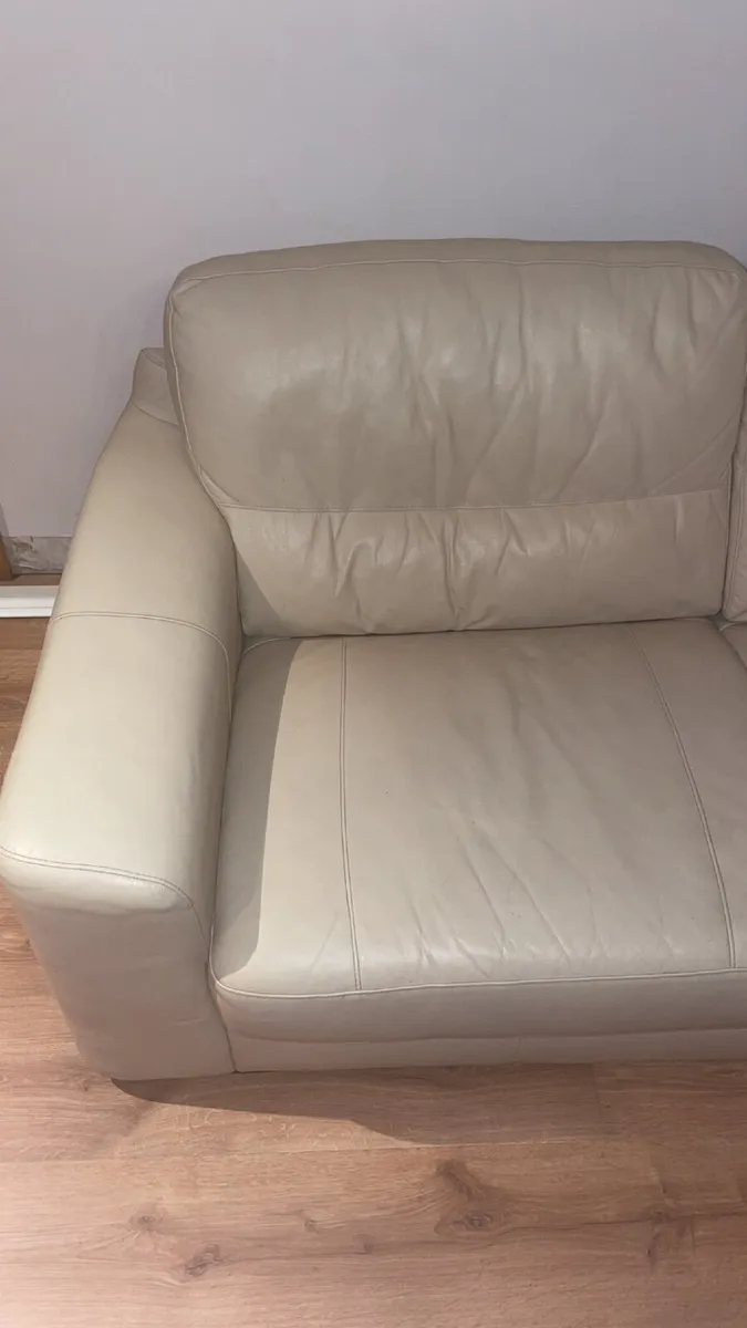 Cream Leather 2-Seater Sofa - Image 2