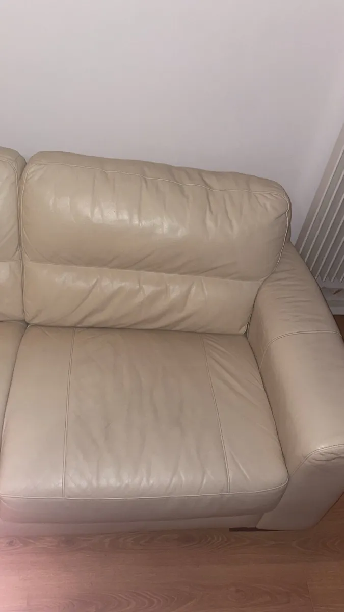 Cream Leather 2-Seater Sofa - Image 3