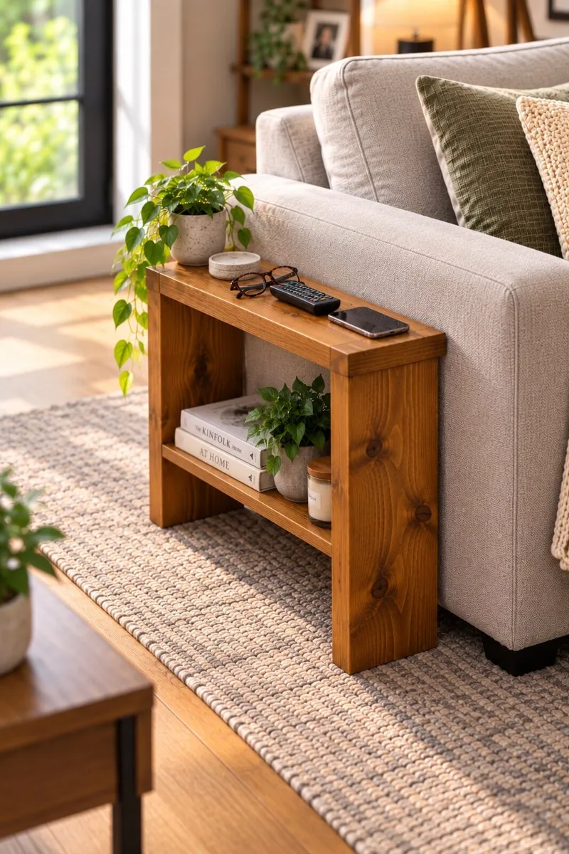 Handmade in Ireland Rustic Wood Sofa End Table - Image 1