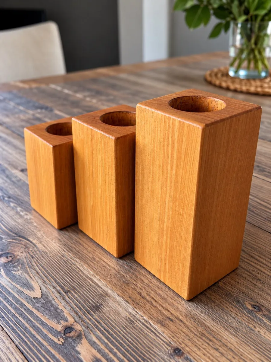 Handmade Rustic Wood Tea-light Candle Holder Set - Image 2