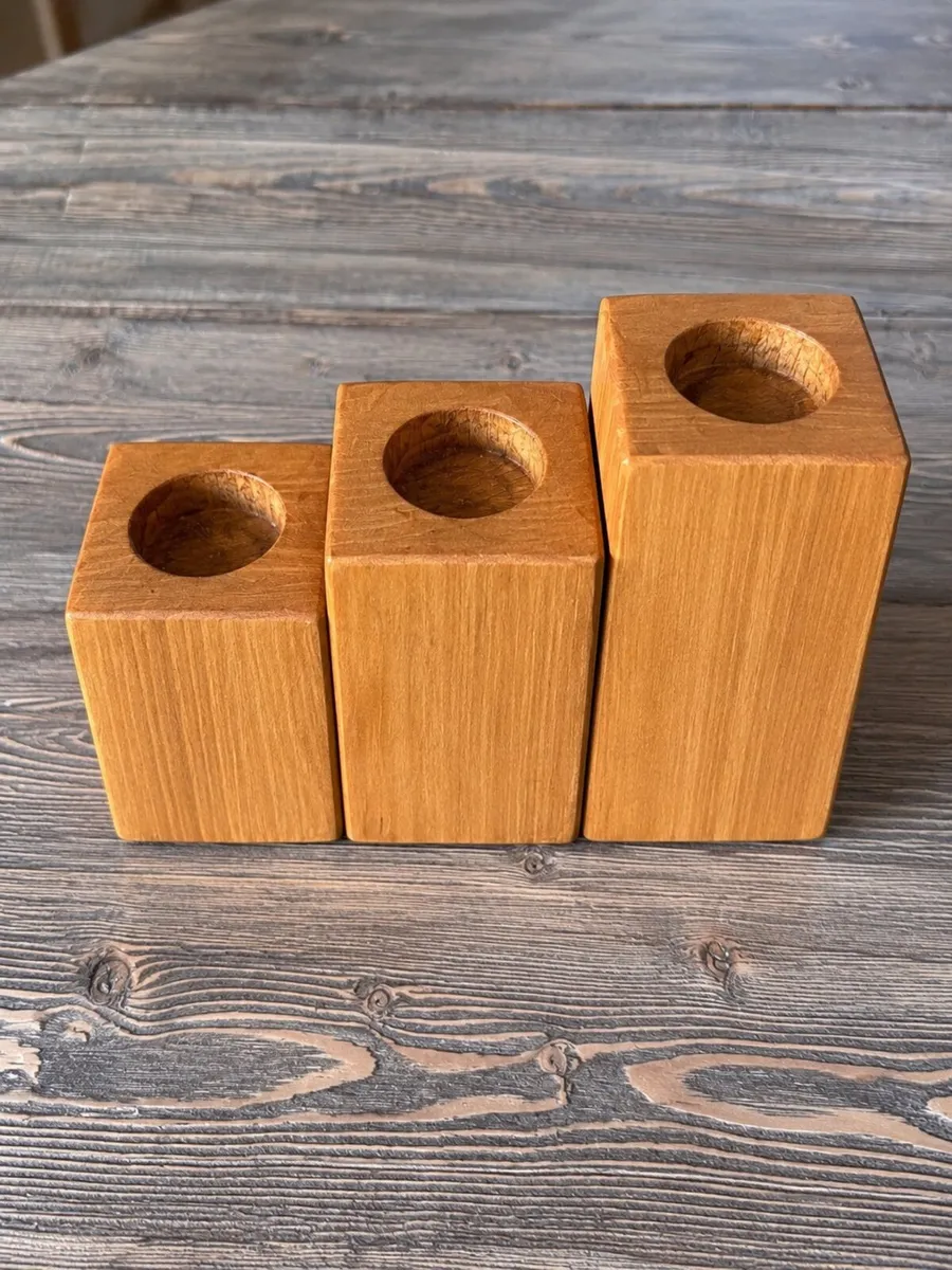 Handmade Rustic Wood Tea-light Candle Holder Set - Image 3