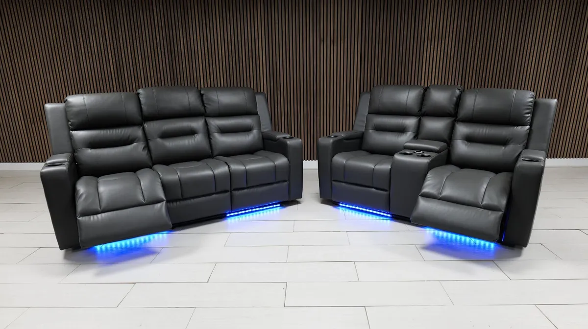 Titan 3+2 Grey Electric Leather Recliner Sofa Set - Image 1