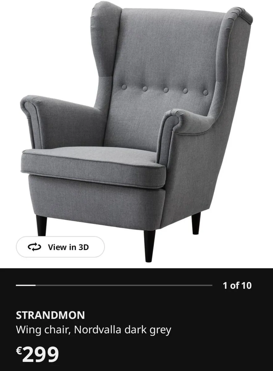 Wing chair, Armchair Ikea STRANDMON dark grey - Image 3