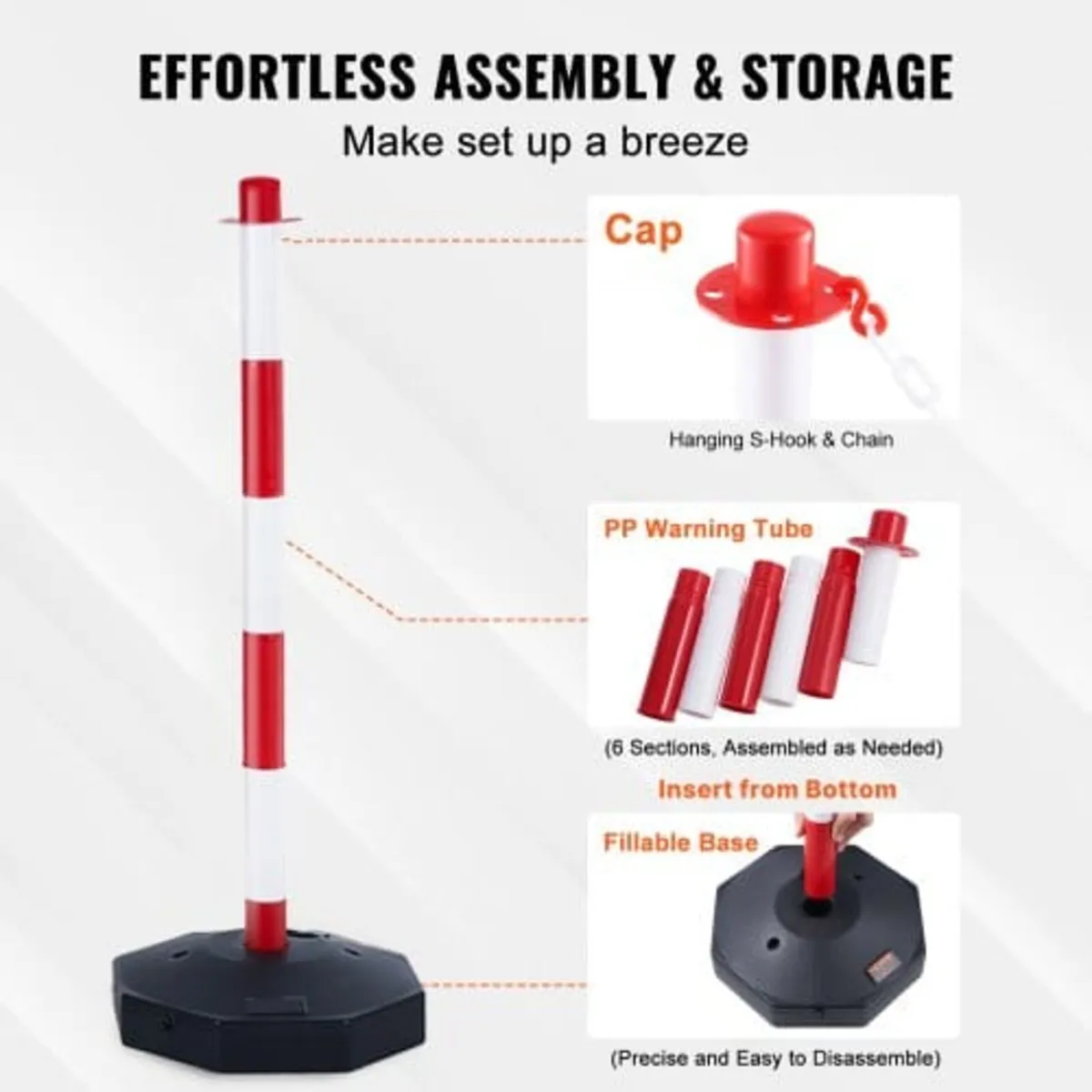 Adjustable Traffic Delineator Post Cones, 6 Pack, - Image 3